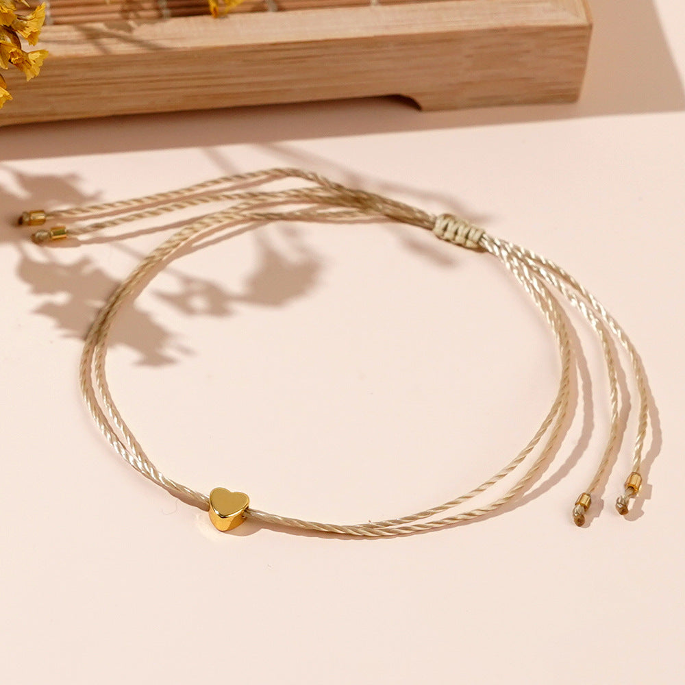 Wholesale  Bead Copper Heart Khaki Thread  Valentine' s Day Bracelet