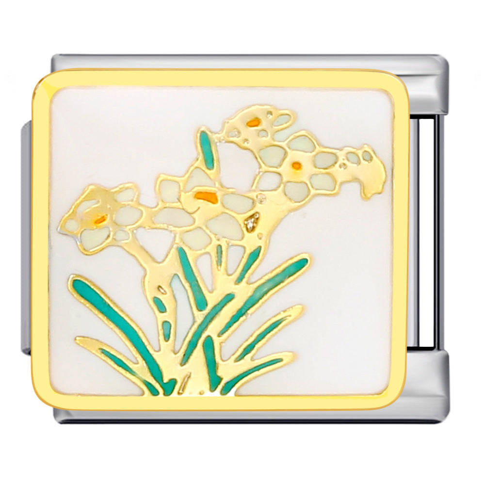 Wholesale Italian Module Bracelet Stainless Steel Welding Gold Plated Oil Drop DIY Charms