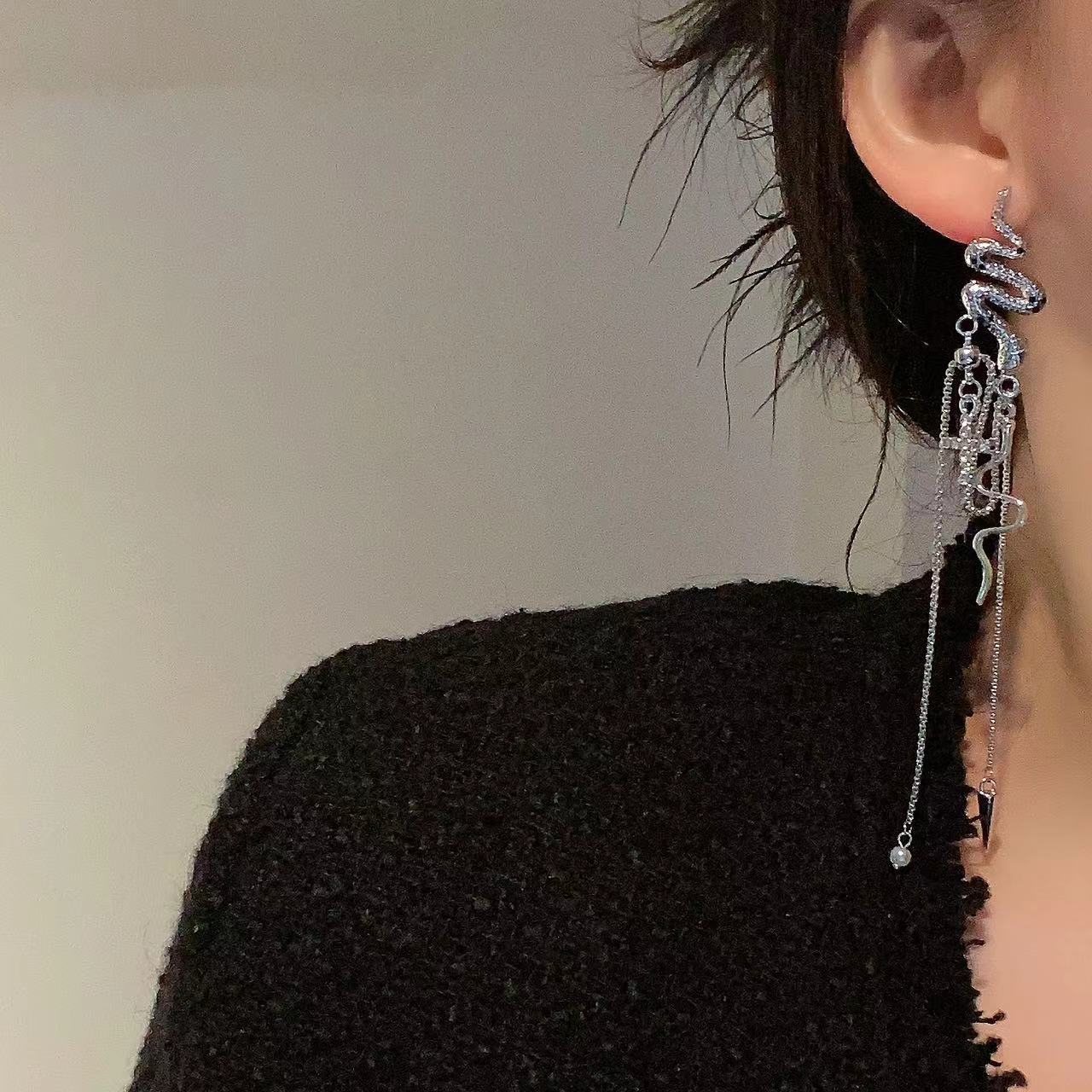 Wholesale Exaggerated Punk Style Snake Tassel Long Elegant Earrings