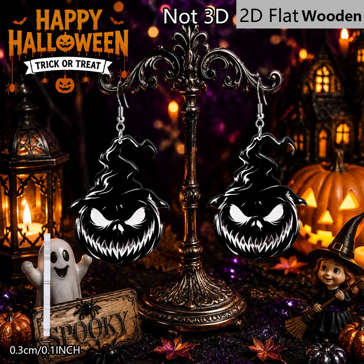 Wholesale  Themed Wooden Earrings With Pumpkin Witch Hat And Ghost Designs Fashion Jewelry Accessory