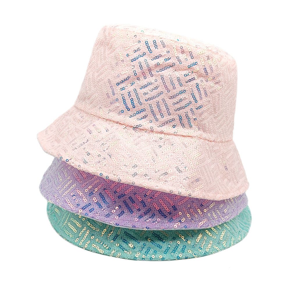 Wholesale  Sequin Grid Stripe Stage Performance Reflective Basin Hat Bucket Hat