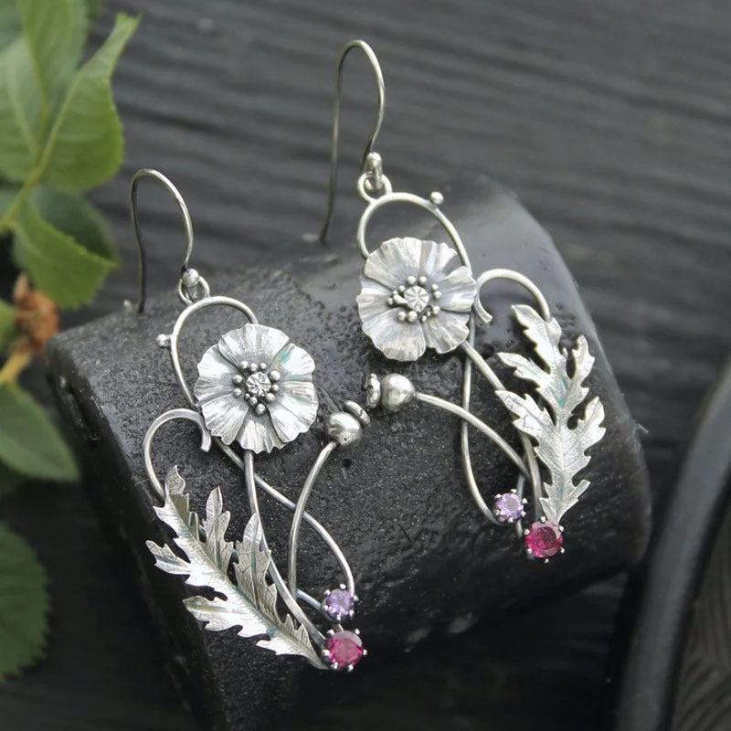 Wholesale Ethnic Style Old Plant Leaf Diamond Earrings