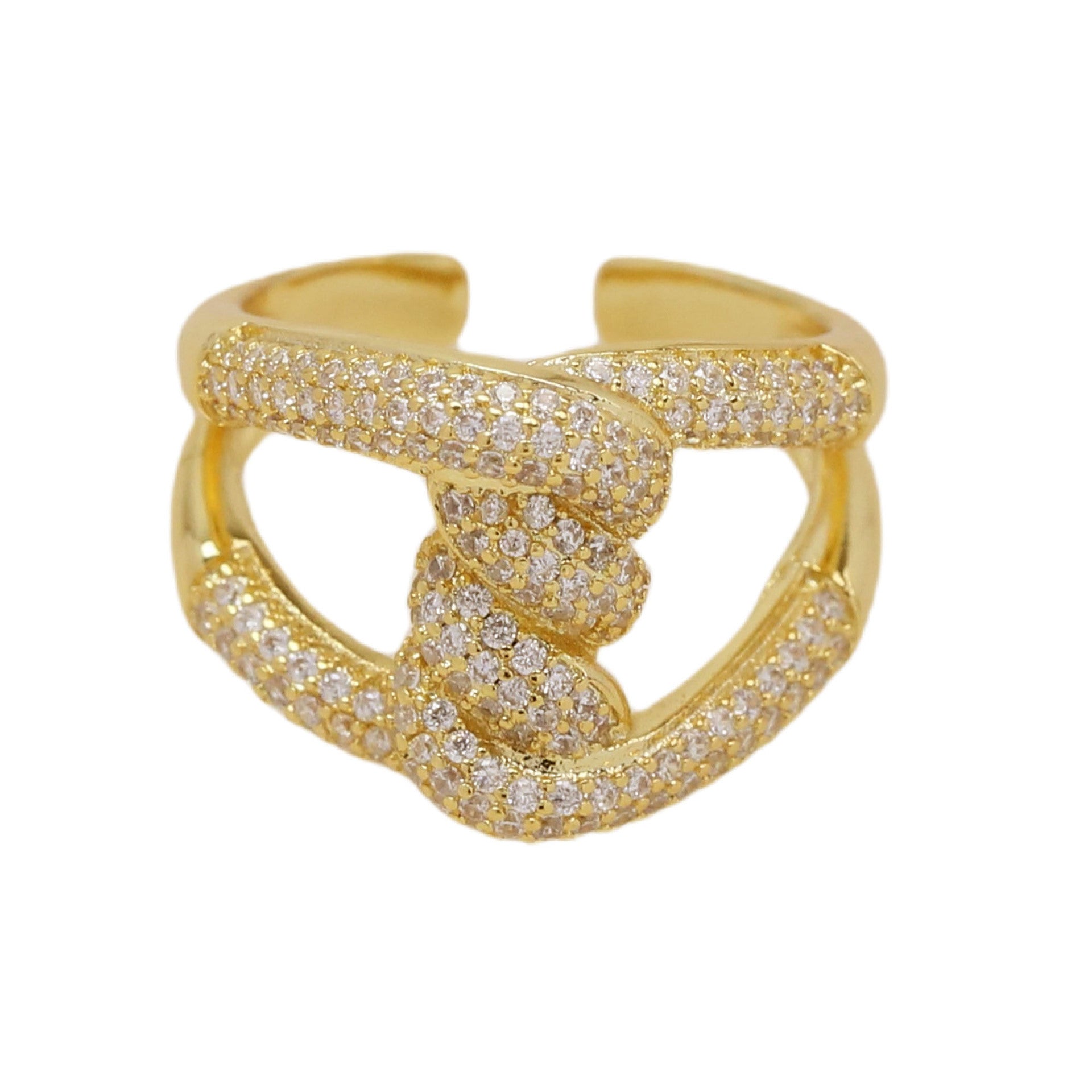 Wholesale  18k Golden Brass Zircon Twist Thread Swivel Button Ring