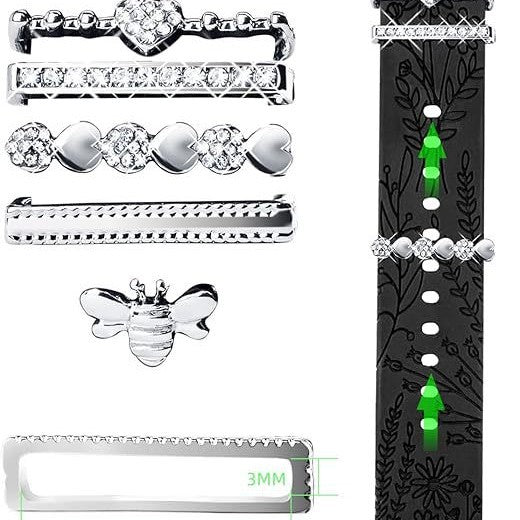 Wholesale Bee Rhinestone Five Piece Watch Band Charm Set For Silicone Band Gold Alloy Fashion Accessory