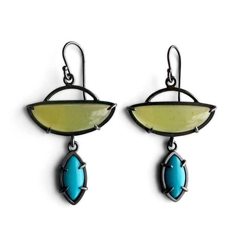 Wholesale European and American high-grade geometric enamel personality earrings cross-border retro horse eye-shaped loose stone pendant earrings women' s earrings