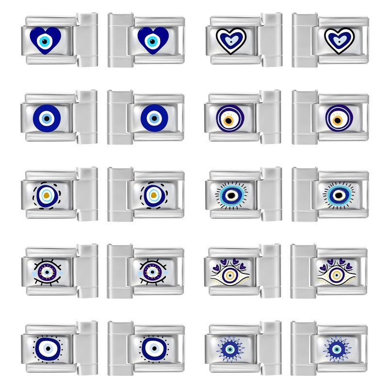 Wholesale 9mm Italian Charm Starter Bracelets DIY Blue Heart Evil Eye Stainless Steel Composable Bracelet