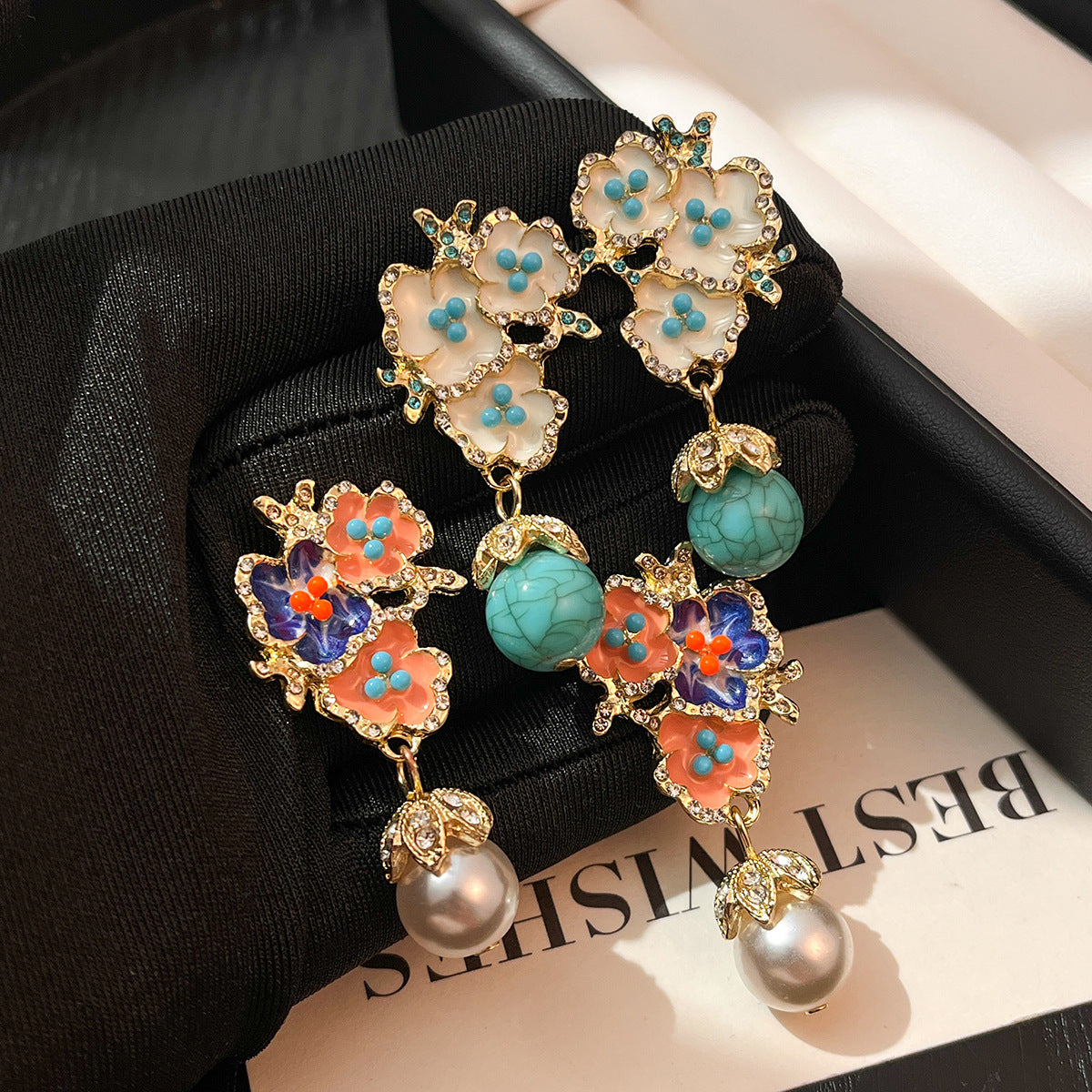 Wholesale Flower Earrings Vintage Blue Design For Party Wear Boutique Jewelry
