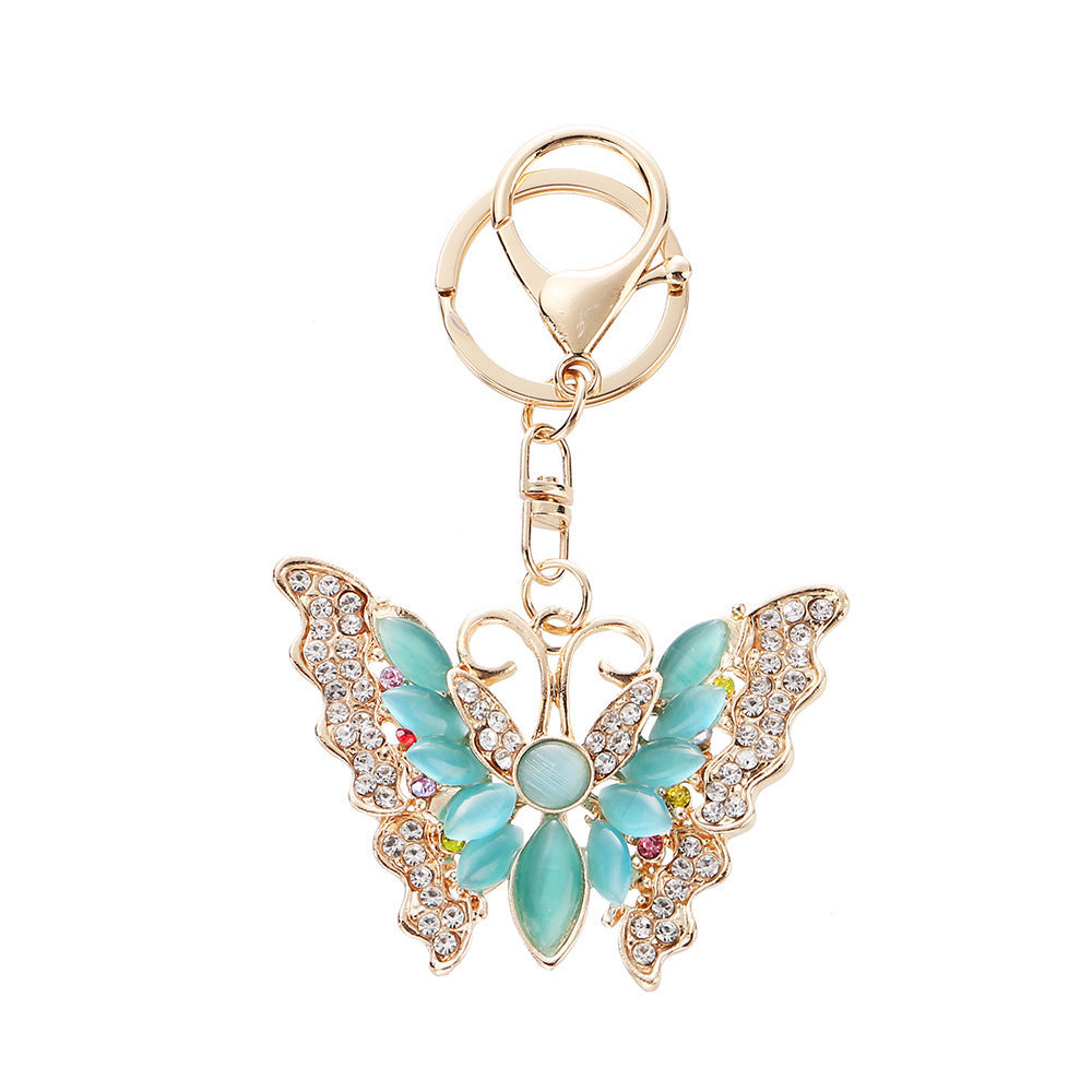 Wholesale Creative Butterfly Alloy Keychain with Cat' s Eye Gemstone