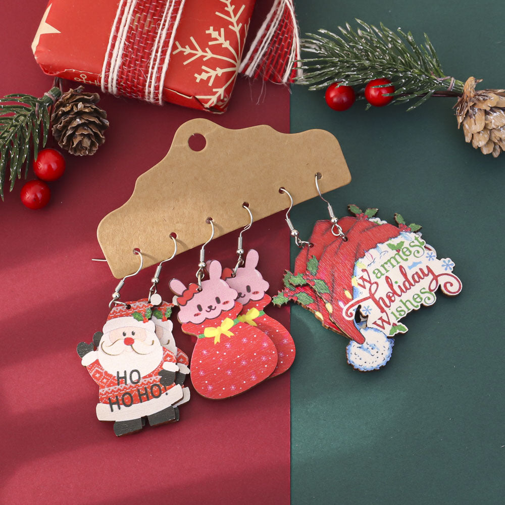 Wholesale Christmas-themed painted wooden earrings