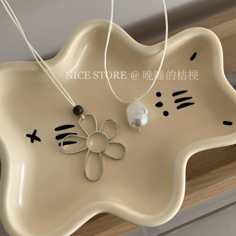 Wholesale Silver Flower Long Stacked Necklace