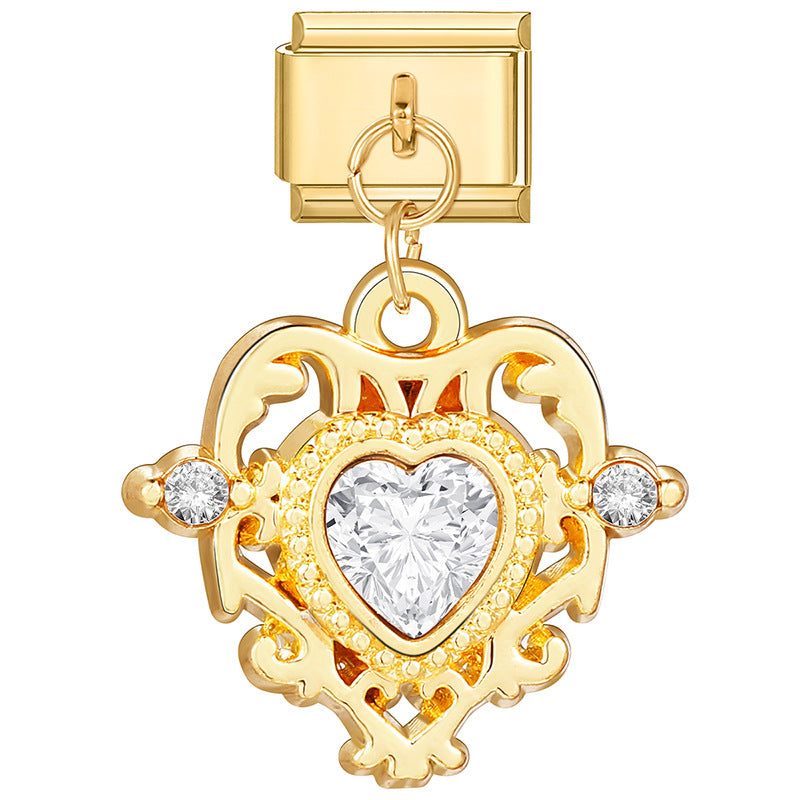 Wholesale Italian Charm Bracelet 9mm DIY Splicing Gold Heart Pendant Stainless Steel Composable Bracelet