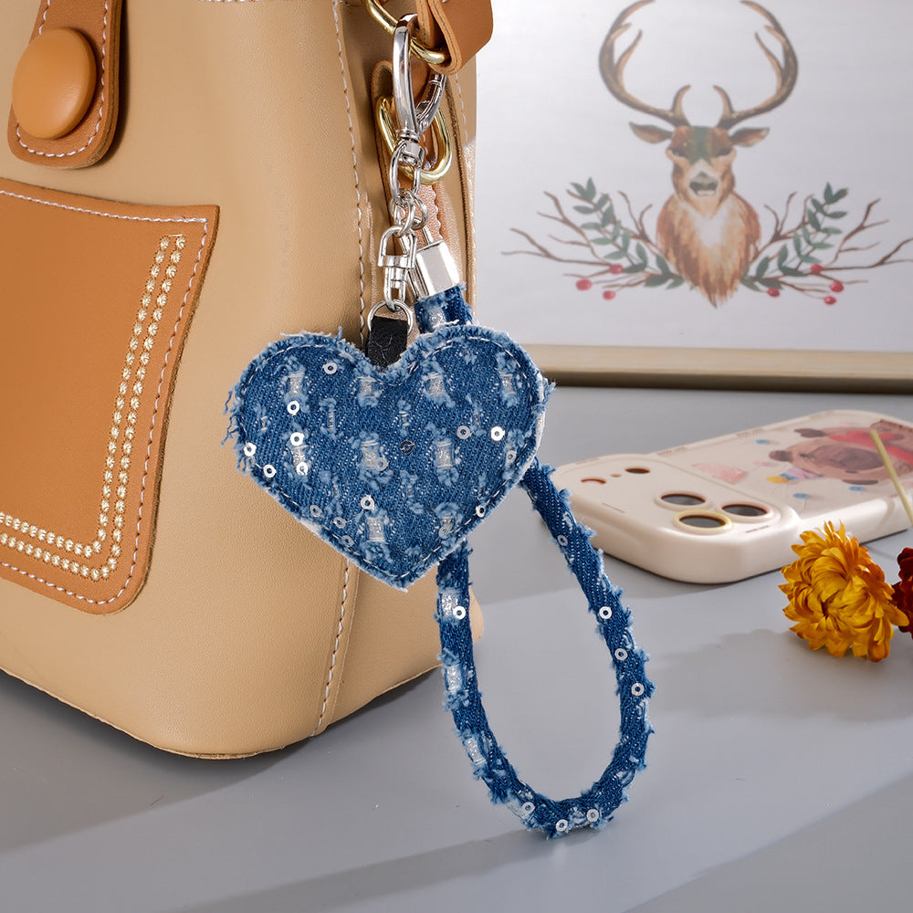 Wholesale  sophisticated ripped denim wrist strap phone charm  Keychain