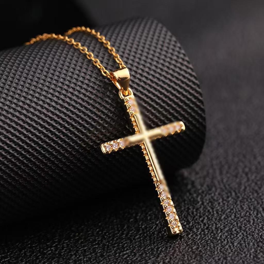 Wholesale Chic Hip Hop Cross Necklace Gold Plated Copper With Zircon Fashion Accessory For Women Boutique Resale Gift