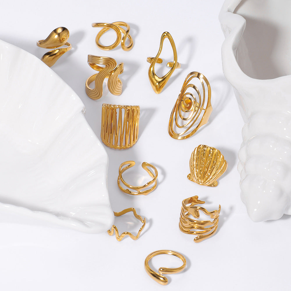 Wholesale geometric irregular water drop line hollow titanium steel  ring