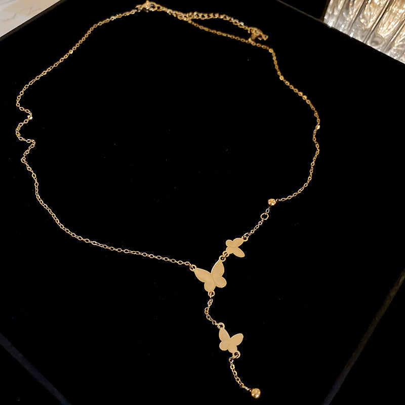 Wholesale Simple Metallic Titanium Steel Butterfly Collarbone Necklace