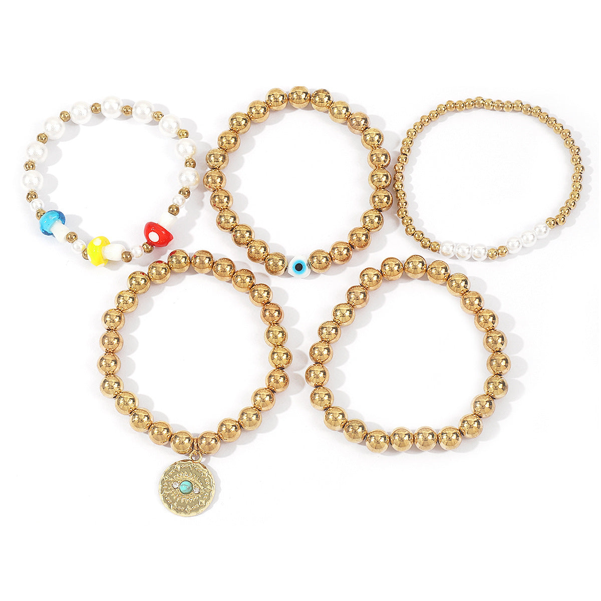 Wholesale  All-match Mushroom Eyes Pendant Bracelet Simple  Beaded Bracelet