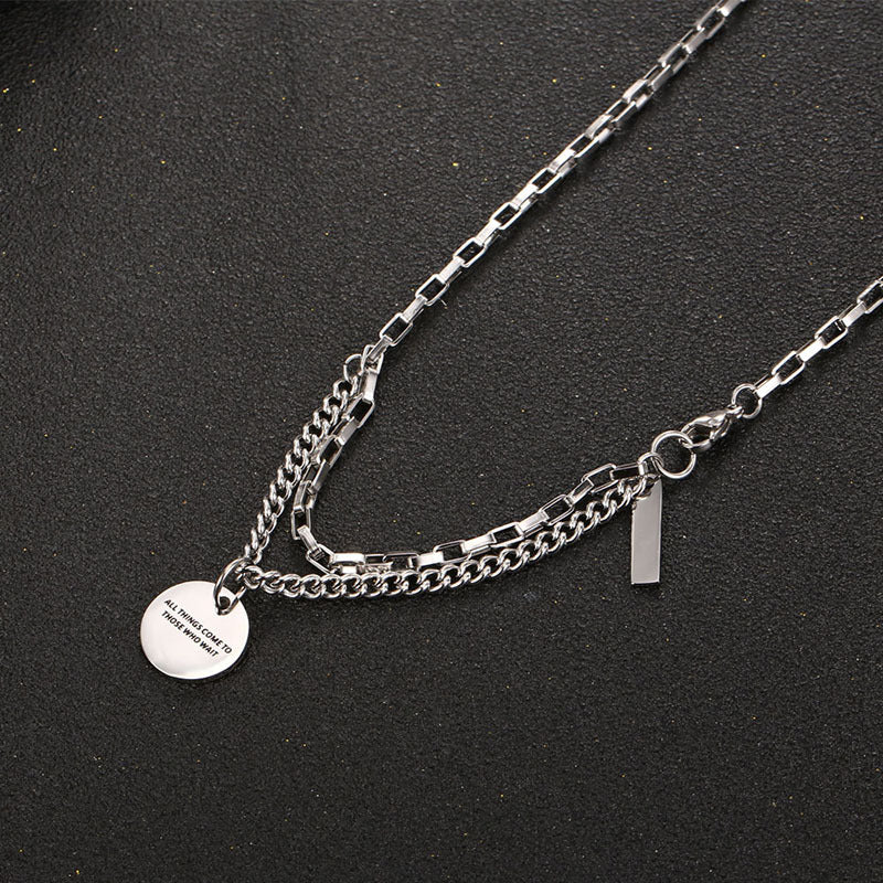 Wholesale Spliced double Layer Titanium Steel Round Necklaces ACC-NE-Yixin008