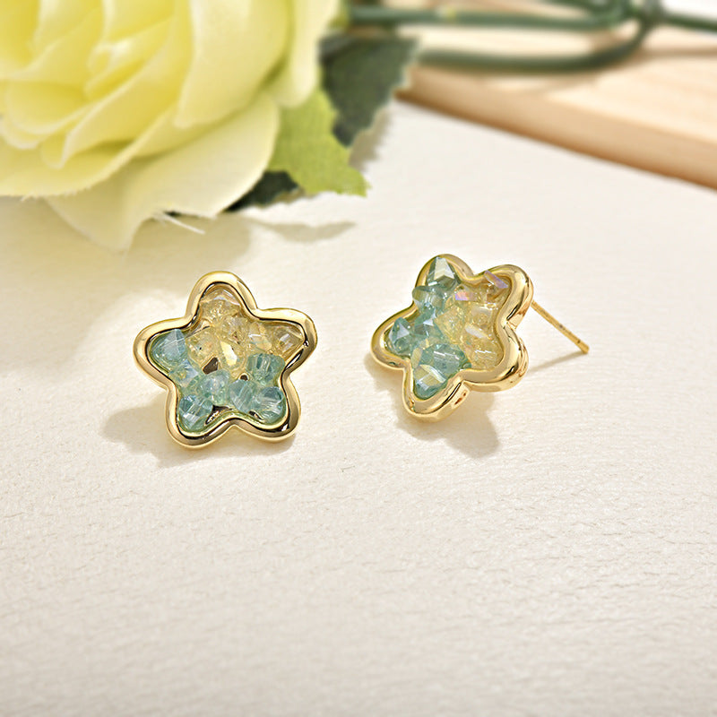 Wholesale Five-pointed Star Light Crystal 925 Sterling Silver Needle Earrings ACC-ES-JiuJia011