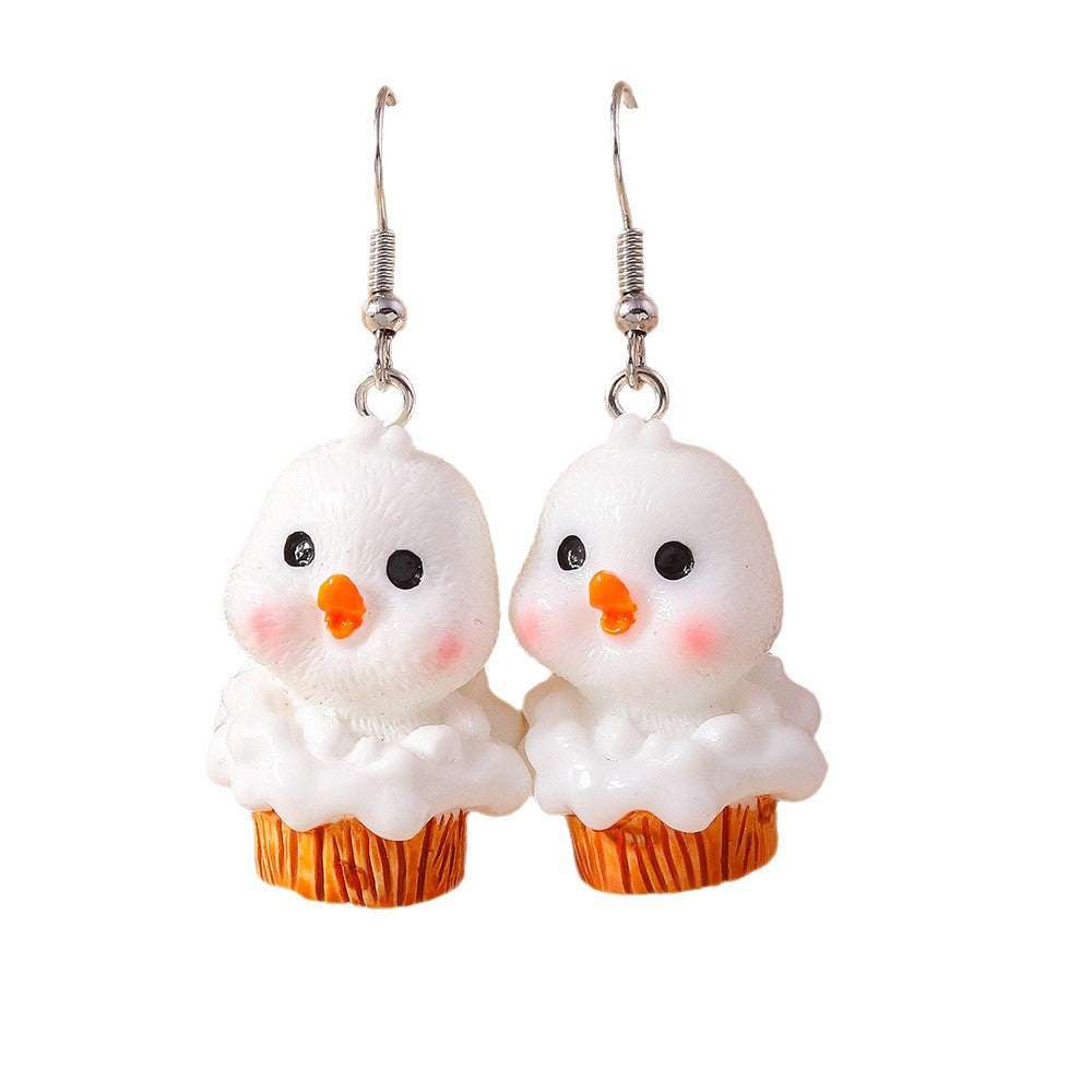 Wholesale Cartoon cute animal 3D chicken earrings