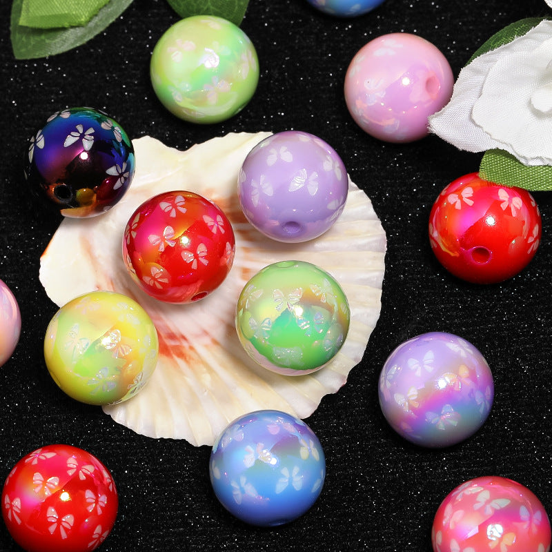 Wholesale 50pcs UV Coated Acrylic Engraved Bow Beads Round Beads Diy Accessories ACC-BDS-BLG125