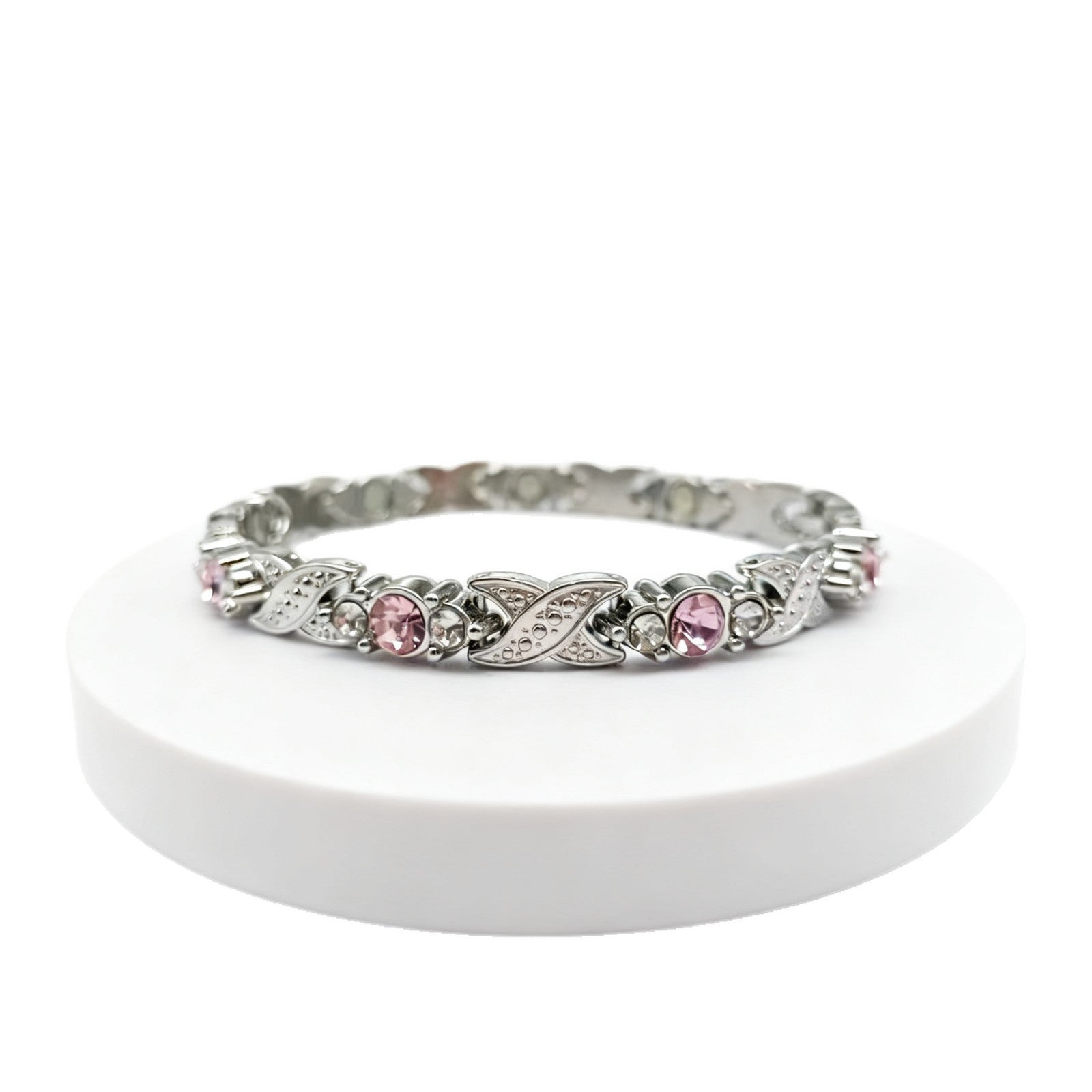 Wholesale Metal Electroplated Magnetic Bracelet Detachable Cross Design Golden Pink Diamond Women' s Jewelry Accessory