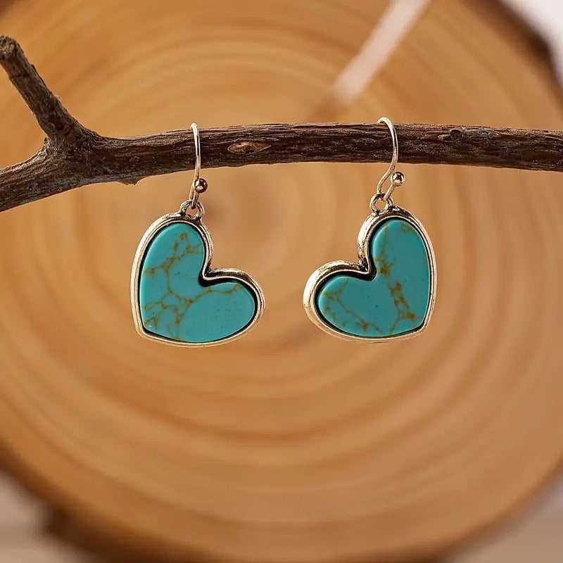 Wholesale Retro Heart-Shaped Turquoise Earrings Fashion Jewelry Accessory for Women Gift