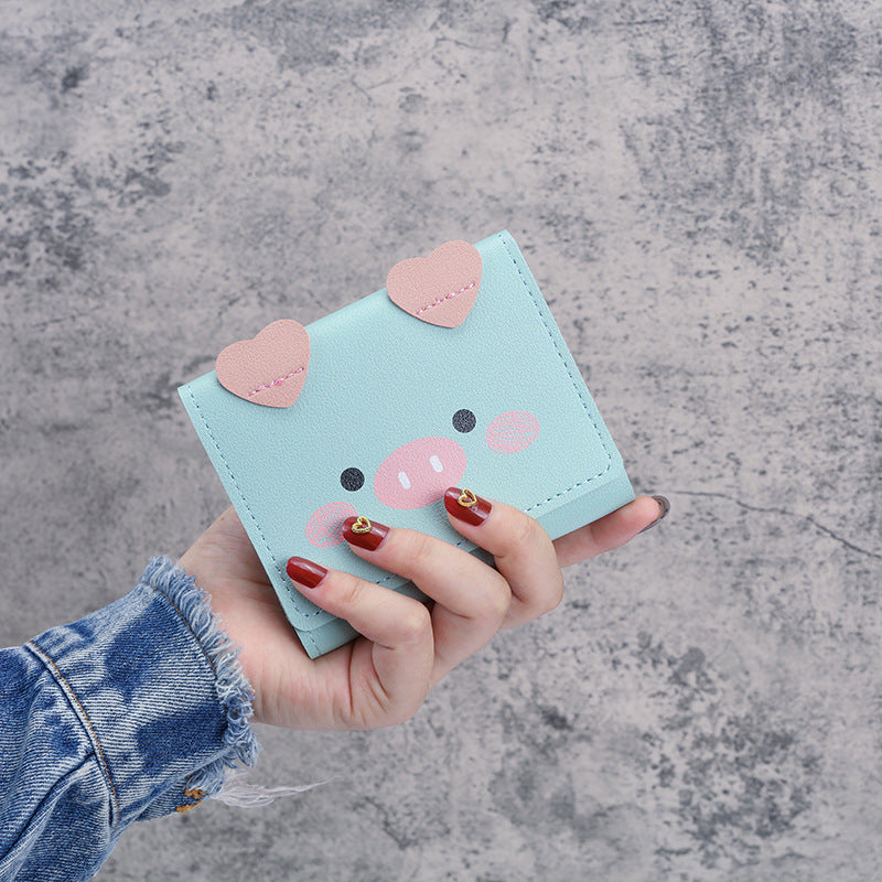 Wholesale PU Leather Cartoon Pig Print Tri Fold Wallet For Women Students Casual Daily Use