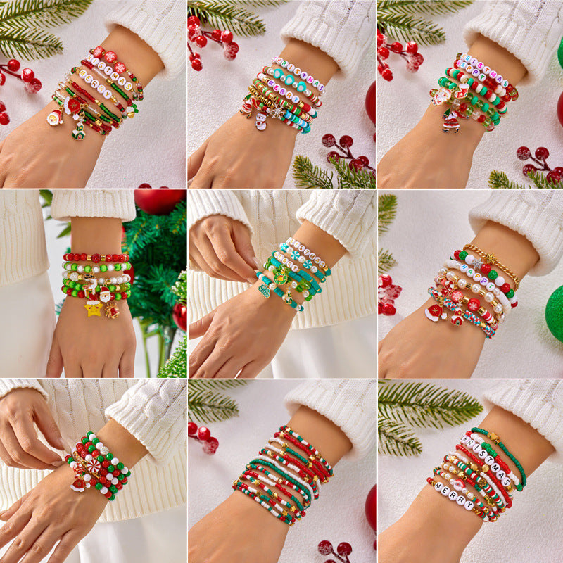 Wholesale Christmas soft ceramic multi-layer cartoon  bell bracelet