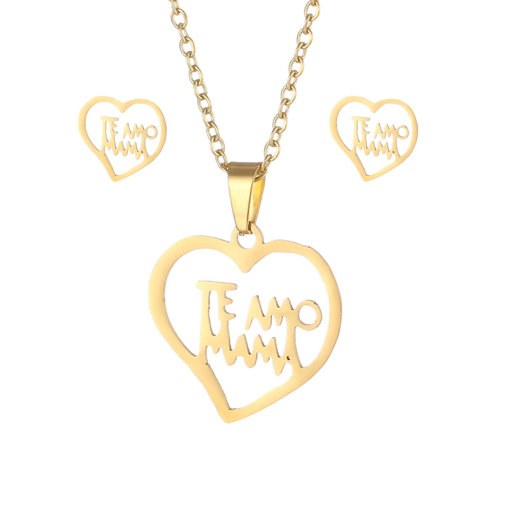 Wholesale MAMA Stainless Steel Earrings Necklace Set Mother's Day ACC-ES-MinM021