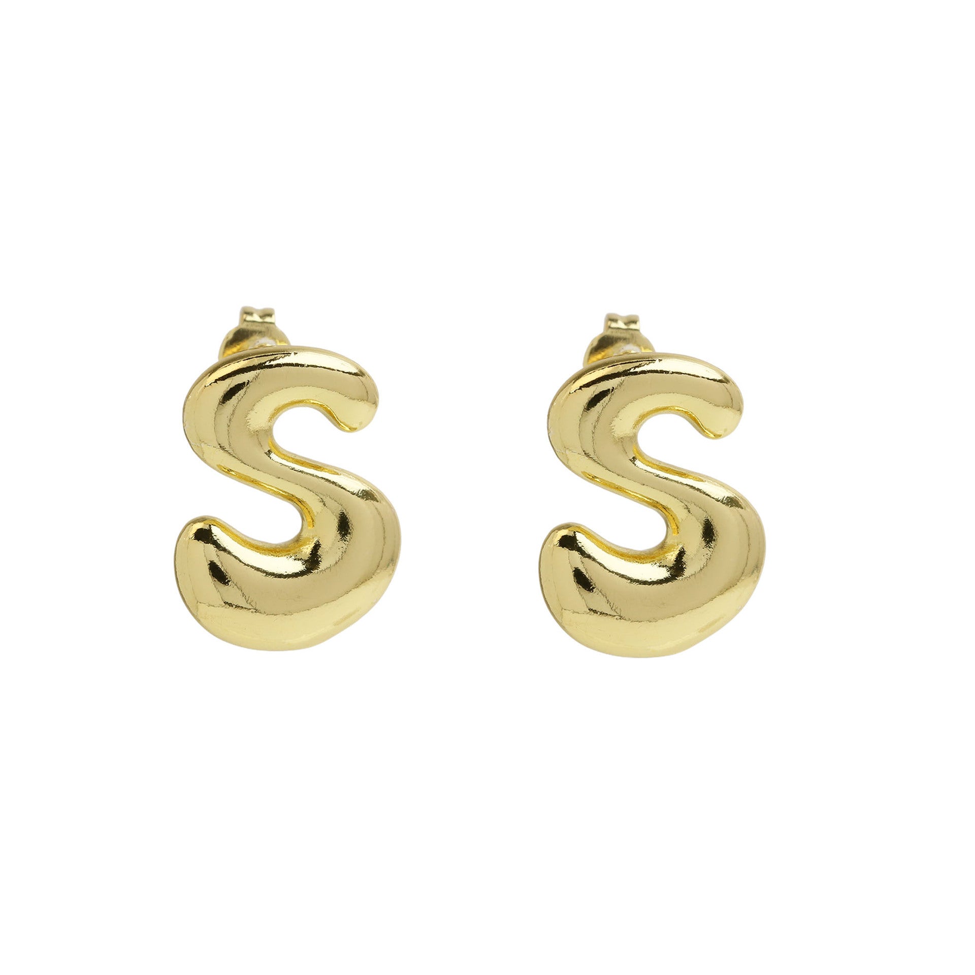 Wholesale  copper plated 18k real gold chubby bubble balloon 26 English letter earrings