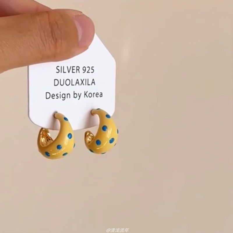 Wholesale  Yellow Wave Dot Oil Dropping Half Ring Earrings