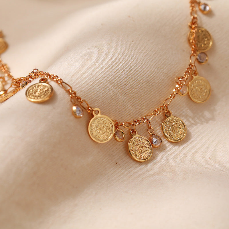 Wholesale small disc brass plated 18K real gold chain anklet