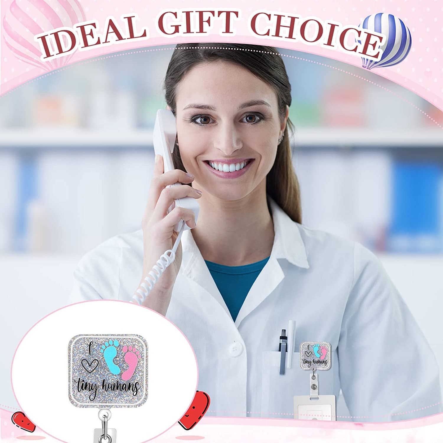 Wholesale Badge Reels Glitter Acrylic Baby Bottle Rainbow Retractable Keychain