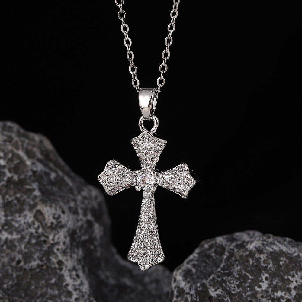 Wholesale Stylish Cross Pendant Necklace For Women Gold Plated Copper With Zircon Fashion Accessory Gift