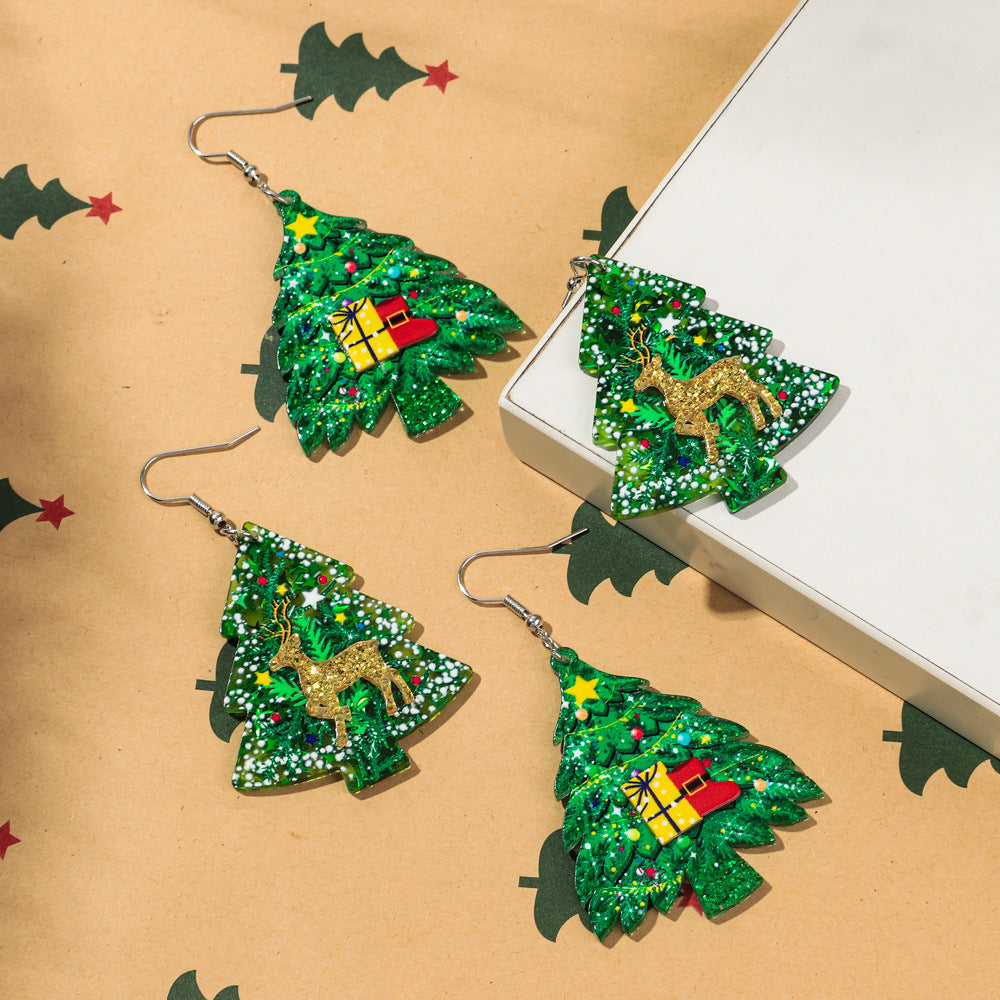 Wholesale Christmas Festival Snowflake Elk Christmas Tree Acrylic Earrings