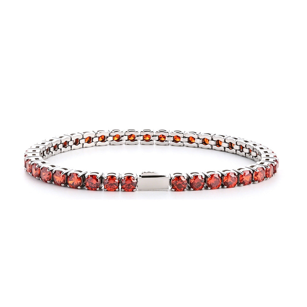 Wholesale Euro-American Hip-Hop Style Stainless Steel Cuban Chain with Red Zircon