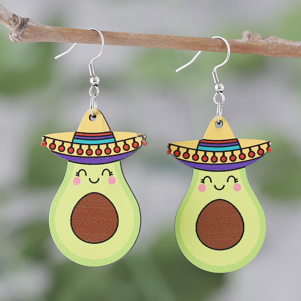Wholesale cute color donkey beast cactus wooden double-sided earrings