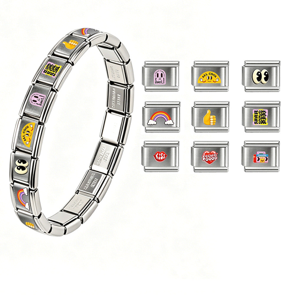 Wholesale Stainless Steel Modular Bracelet with UV Print Cartoon Characters DIY Elastic Fashion Accessory