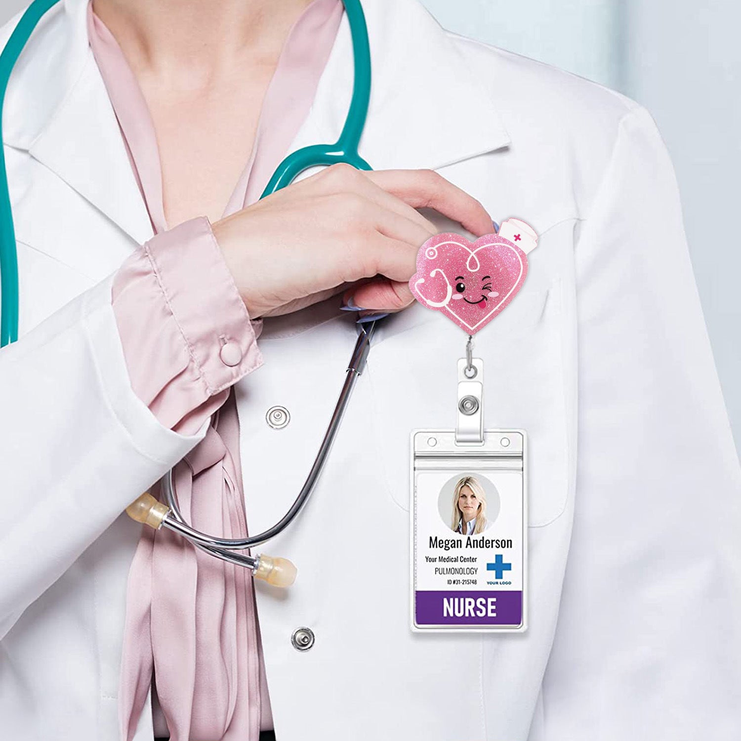 Wholesale Pink Acrylic Retractable Badge Reel for Medical Staff Everyday ID Card Holder