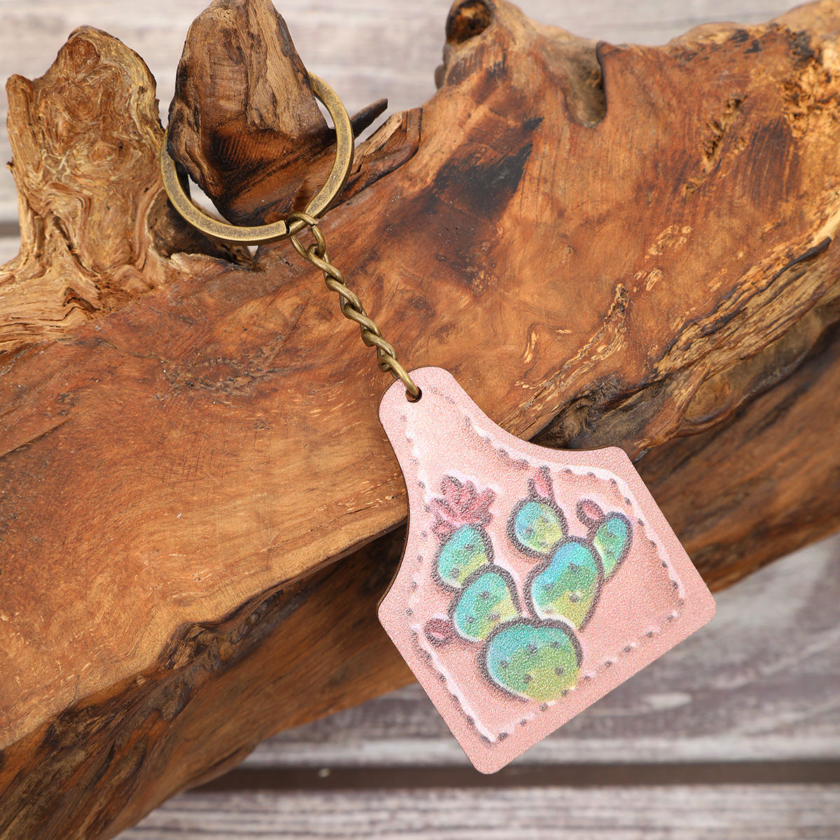 Wholesale Western Style Cactus Horse Head Wooden Keychains ACC-KC-YTian020