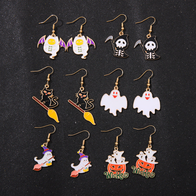 Wholesale Alloy  Earrings - Cute Ghost and Pumpkin Skull for Party Wear
