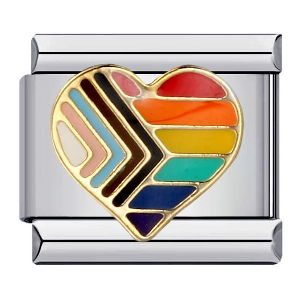 Wholesale ItalianModular  Rainbow Heart  Stainless Steel DIY Bracelet