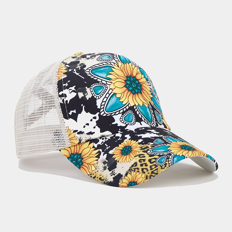 Wholesale Western Style Sunflower Cow Pattern Aztec Ponytail Hat Mesh Cap Baseball Cap ACC-HT-LvYi001