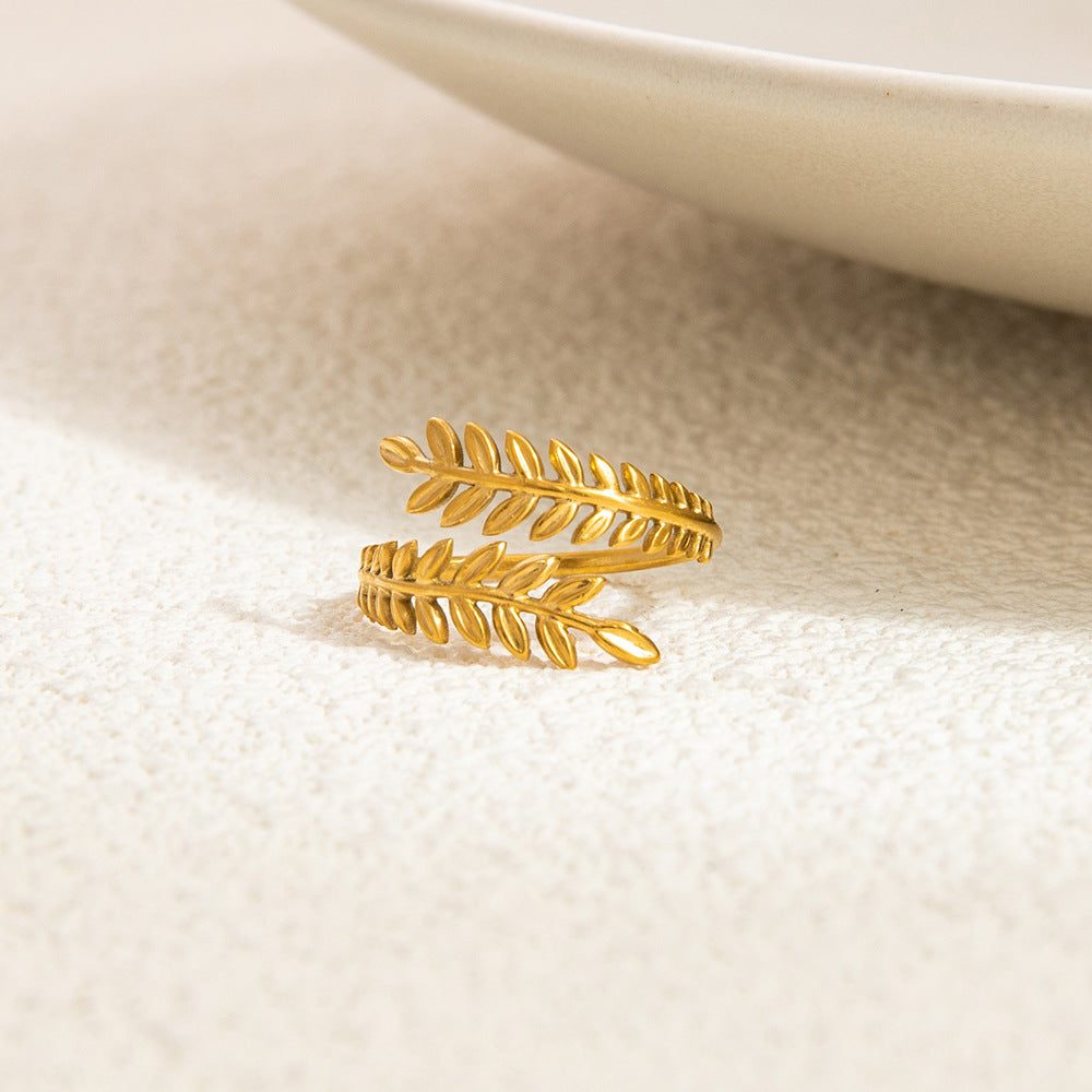 Wholesale Stainless Steel Irregular Wheat Ear Flower Opening 18K Gold Plated Rings ACC-RS-YuHui003