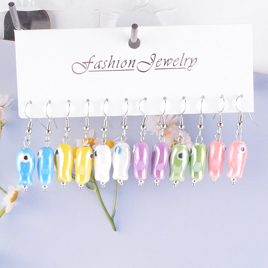 Wholesale Colorful fish ceramic earring set