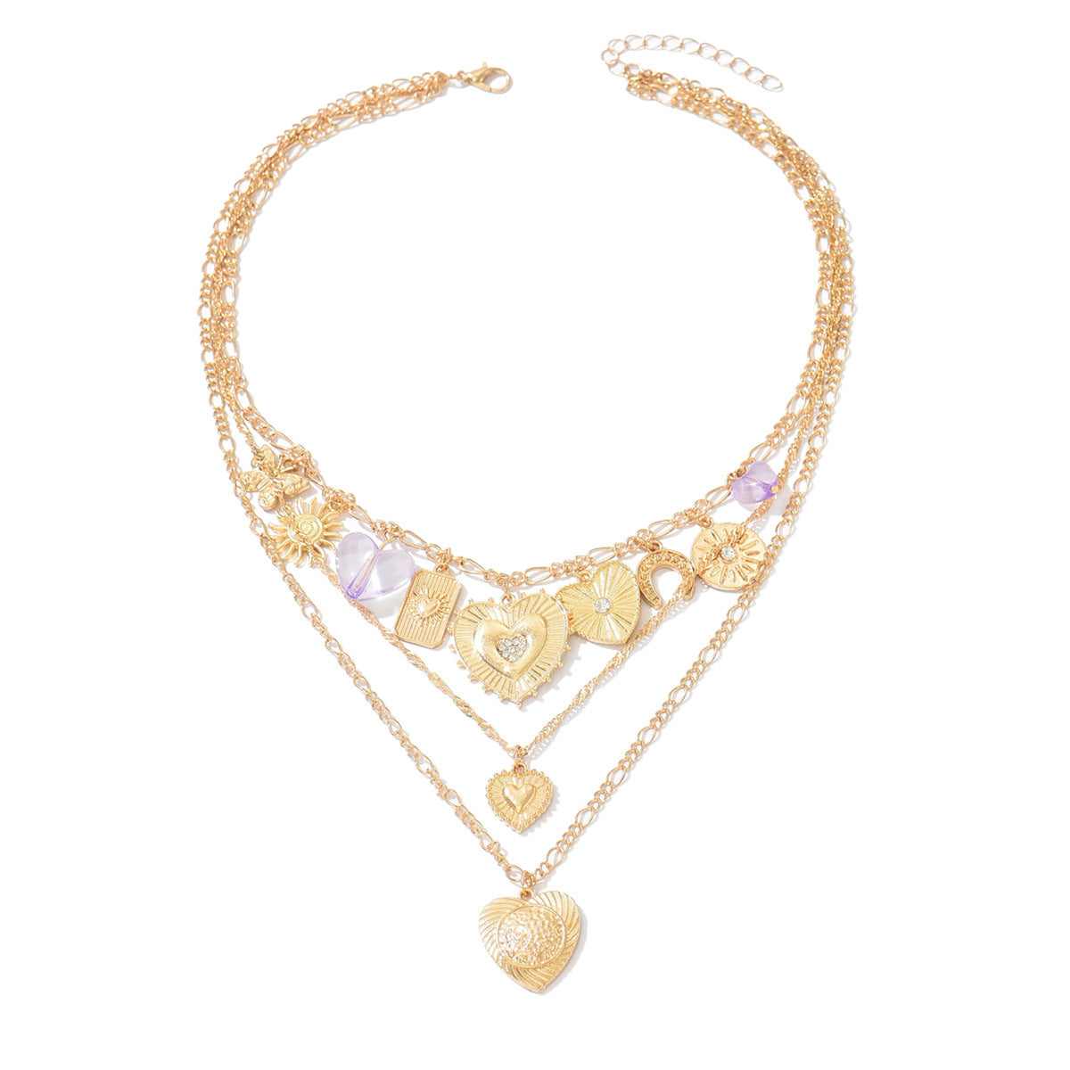 Wholesale Punk Layering Heart Pendant Necklace Vintage Clavicle Chain Fashion Accessory