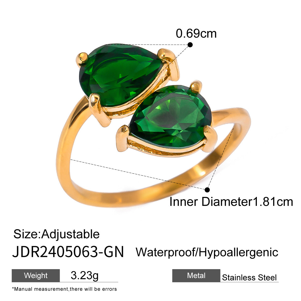 Wholesale 18k Gold Stainless Steel Zircon Opening Ring