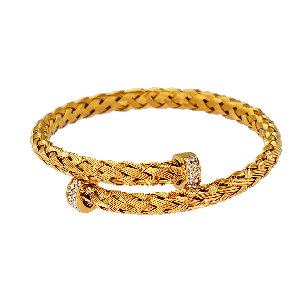 Wholesale Stainless Steel Bracelets Braided Open Bracelet 18K Gold Bracelet Earrings Set ACC-BT-Yueshi003