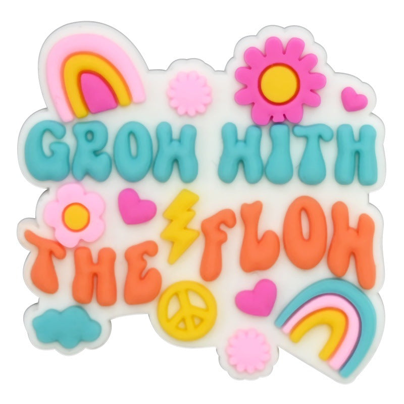 Decorazione casuale all'ingrosso della fibbia della scarpa di gomma morbida del PVC degli zoccoli della serie di frasi inglesi da 100 pezzi