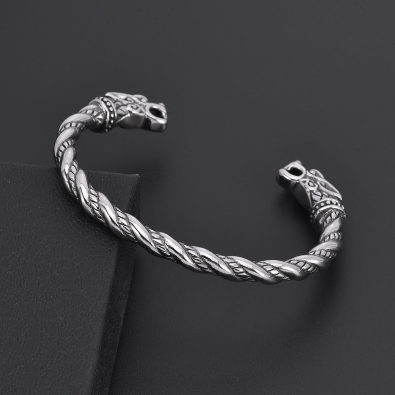 Bracciale a forma di C in acciaio inossidabile aperto retrò nordico vichingo all'ingrosso